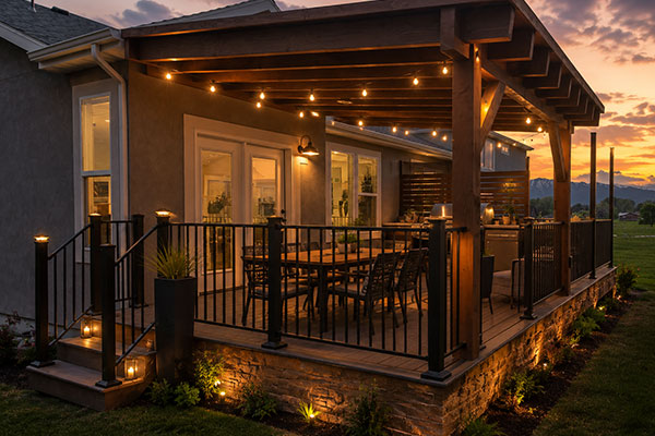Cozy sunset patio with pergola