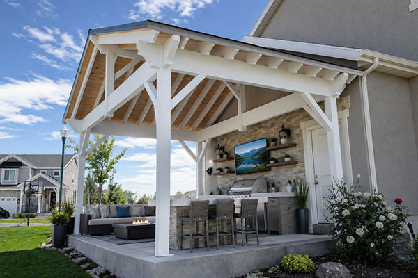 Modern backyard with outdoor kitchen