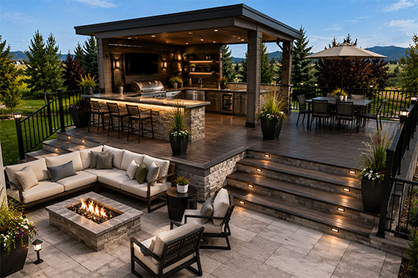 Modern outdoor patio with dining area
