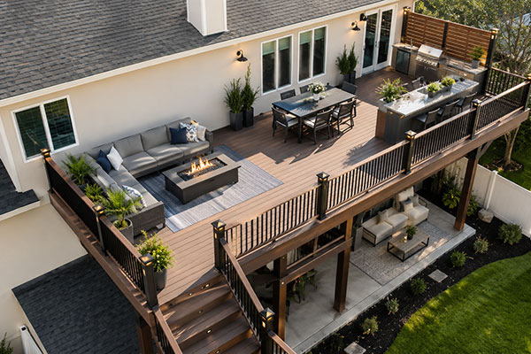 Modern suburban deck with outdoor living