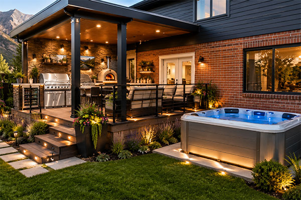 Outdoor Kitchen inner Elegant backyard retreat with mountain views