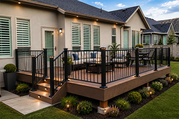 Outdoor Living inner Modern suburban backyard with cozy deck