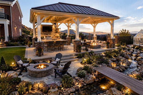 Spacious sunset patio with mountain view
