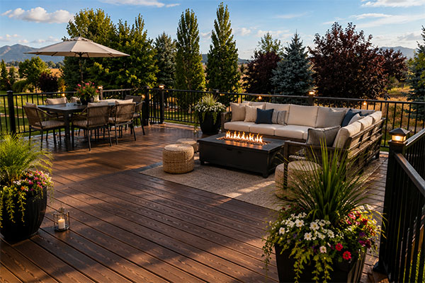 Sunny outdoor patio retreat at dusk