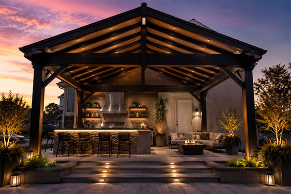 Twilight patio kitchen and lounge